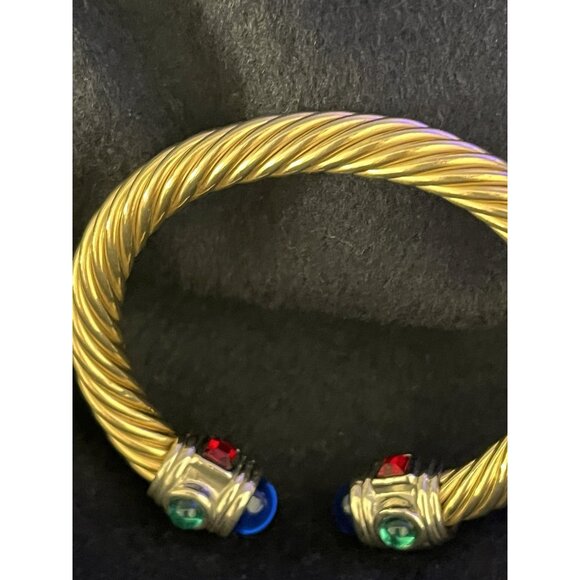 Vtg 90s Mogul Bracelet Gripoix Glass Cabochons Gold Tone Twisted Cable Adjustabl - Picture 15 of 16